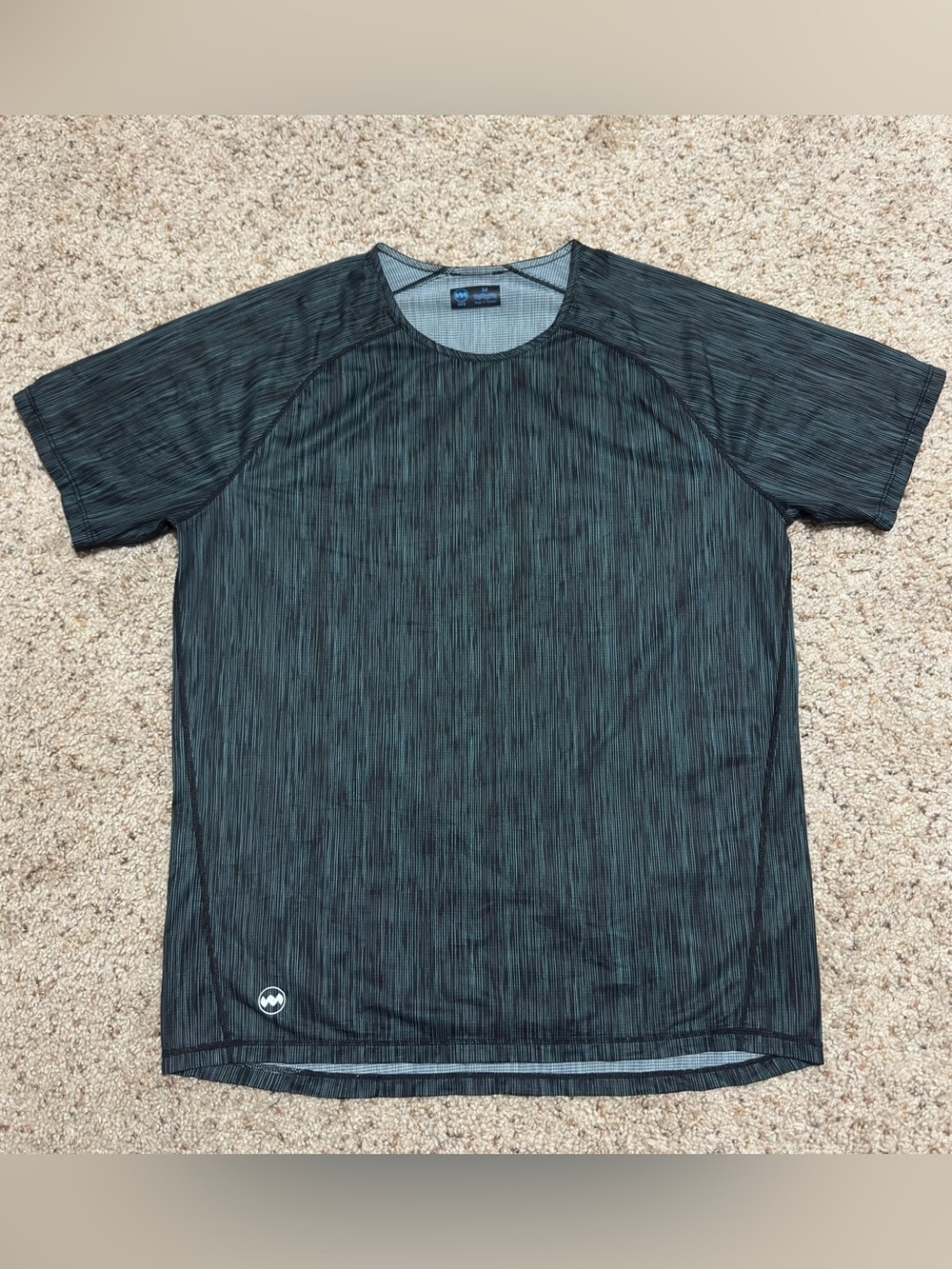 Janji Helio Tech Tee Mens Green Sea Stripe Run Run Everywhere